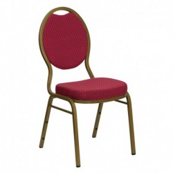 MFO Teardrop Back Stacking Banquet Chair with Burgundy Patterned Fabric and 2.5'' Thick Seat - Gold Frame
