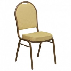 MFO Dome Back Stacking Banquet Chair with Beige Patterned Fabric and 2.5'' Thick Seat - Gold Frame