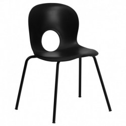 MFO 770 lb. Capacity Designer Black Plastic Stack Chair with Black Powder Coated Frame Finish