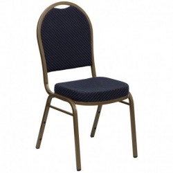 MFO Dome Back Stacking Banquet Chair with Navy Patterned Fabric and 2.5'' Thick Seat - Gold Frame