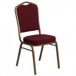 MFO Crown Back Stacking Banquet Chair with Burgundy Fabric and 2.5'' Thick Seat - Gold Frame