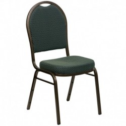 MFO Dome Back Stacking Banquet Chair with Green Patterned Fabric and 2.5'' Thick Seat - Gold Vein Frame