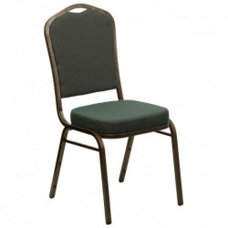 MFO Crown Back Stacking Banquet Chair with Green Patterned Fabric and 2.5'' Thick Seat - Gold Vein Frame