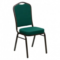 MFO Crown Back Stacking Banquet Chair with Green Fabric and 2.5'' Thick Seat - Gold Vein Frame
