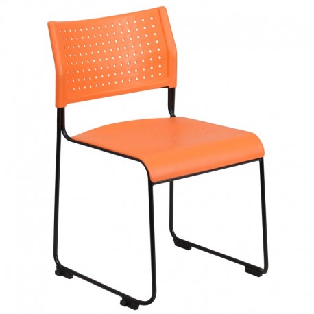 MFO 600 lb. Capacity Orange Sled Base Stack Chair with Ganging Brackets