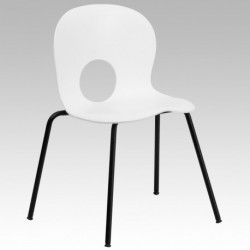 MFO 770 lb. Capacity Designer White Plastic Stack Chair with Black Powder Coated Frame Finish