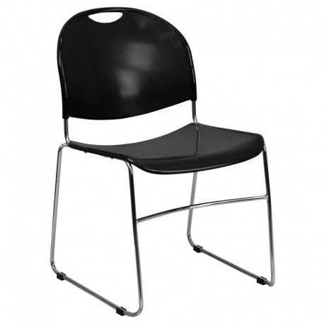 MFO 880 lb. Capacity Black High Density, Ultra Compact Stack Chair with Chrome Frame