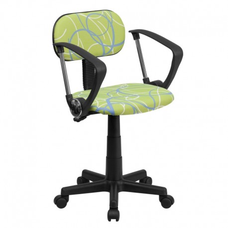 MFO Blue & White Swirl Printed Green Computer Chair with Arms