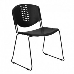 MFO 400 lb. Capacity Black Plastic Stack Chair with Black Powder Coated Frame Finish