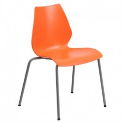 MFO 770 lb. Capacity Orange Stack Chair with Lumbar Support and Silver Frame