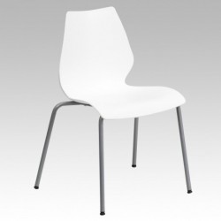 MFO 770 lb. Capacity White Stack Chair with Lumbar Support and Silver Frame