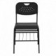 MFO 880 lb. Capacity Black Plastic Chair with Black Powder Coated Frame and Book Basket