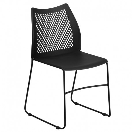 MFO 661 lb. Capacity Black Sled Base Stack Chair with Air-Vent Back