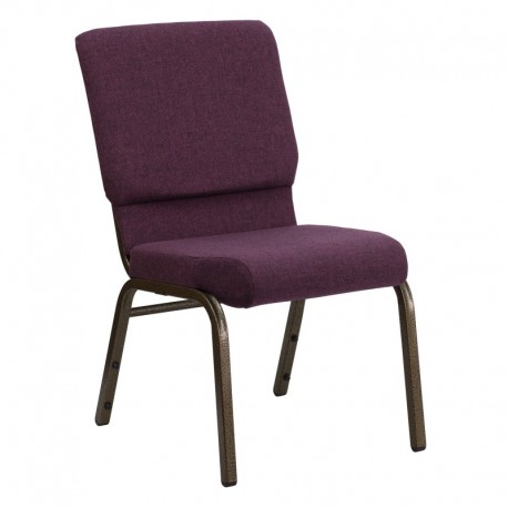 MFO 18.5'' Wide Plum Fabric Stacking Church Chair with 4.25'' Thick Seat - Gold Vein Frame