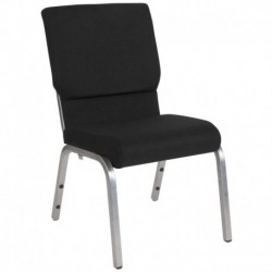 MFO 18.5''W Black Fabric Stacking Church Chair with 4.25'' Thick Seat - Silver Vein Frame