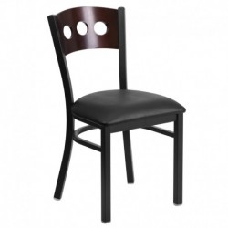 MFO Black Decorative 3 Circle Back Metal Restaurant Chair - Walnut Wood Back, Black Vinyl Seat