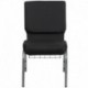 MFO 18.5'' Wide Black Patterned Fabric Church Chair with 4.25'' Thick Seat, Communion Cup Book Rack - Silver Vein Frame