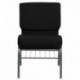 MFO 21'' Extra Wide Black Church Chair with 3.75'' Thick Seat, Book Rack - Silver Vein Frame