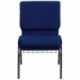MFO 21'' Extra Wide Navy Blue Fabric Church Chair with 4'' Thick Seat, Communion Cup Book Rack - Silver Vein Frame