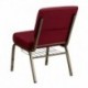 MFO 21'' Extra Wide Burgundy Fabric Church Chair with 4'' Thick Seat, Communion Cup Book Rack - Gold Vein Frame