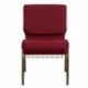 MFO 21'' Extra Wide Burgundy Fabric Church Chair with 4'' Thick Seat, Communion Cup Book Rack - Gold Vein Frame