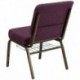 MFO 21'' Extra Wide Plum Fabric Church Chair with 4'' Thick Seat, Communion Cup Book Rack - Gold Vein Frame