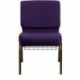 MFO 21'' Extra Wide Royal Purple Fabric Church Chair with 4'' Thick Seat, Communion Cup Book Rack - Gold Vein Frame