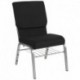 MFO 18.5''W Black Fabric Church Chair with 4.25'' Thick Seat, Book Rack - Silver Vein Frame