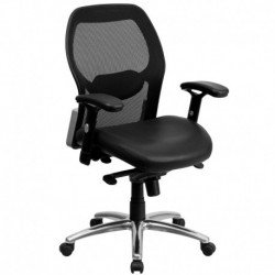 MFO Mid-Back Super Mesh Office Chair with Black Leather Seat and Knee Tilt Control