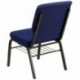 MFO 18.5'' Wide Navy Blue Patterned Fabric Church Chair with 4.25'' Thick Seat, Book Rack - Gold Vein Frame