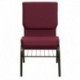 MFO 18.5''W Burgundy Patterned Fabric Church Chair with 4.25'' Thick Seat, Book Rack - Gold Vein Frame