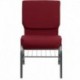 MFO 18.5''W Burgundy Fabric Church Chair with 4.25'' Thick Seat, Book Rack - Silver Vein Frame