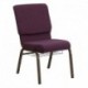 MFO 18.5'' Wide Plum Fabric Church Chair with 4.25'' Thick Seat, Communion Cup Book Rack - Gold Vein Frame