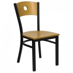 MFO Black Circle Back Metal Restaurant Chair - Natural Wood Back & Seat