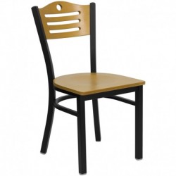 MFO Black Slat Back Metal Restaurant Chair - Natural Wood Back & Seat