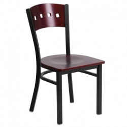 MFO Black Decorative 4 Square Back Metal Restaurant Chair - Mahogany Wood Back & Seat