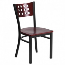 MFO Black Decorative Cutout Back Metal Restaurant Chair - Mahogany Wood Back & Seat