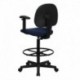 MFO Navy Blue Patterned Fabric Ergonomic Drafting Stool with Arms (Adjustable Range 26''-30.5''H or 22.5''-27''H)