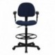 MFO Navy Blue Patterned Fabric Ergonomic Drafting Stool with Arms (Adjustable Range 26''-30.5''H or 22.5''-27''H)