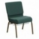 MFO 21'' Extra Wide Hunter Green Dot Patterned Fabric Church Chair with 4'' Thick Seat, Cup Book Rack - Gold Vein Frame