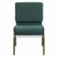 MFO 21'' Extra Wide Hunter Green Dot Patterned Fabric Church Chair with 4'' Thick Seat, Cup Book Rack - Gold Vein Frame