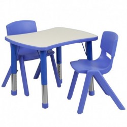 MFO 21.875''W x 26.625''L Adjustable Rectangular Blue Plastic Activity Table Set with 2 School Stack Chairs
