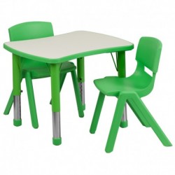 MFO 21.875''W x 26.625''L Adjustable Rectangular Green Plastic Activity Table Set with 2 School Stack Chairs