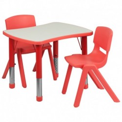 MFO 21.875''W x 26.625''L Adjustable Rectangular Red Plastic Activity Table Set with 2 School Stack Chairs
