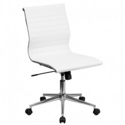 MFO Mid-Back Armless White Ribbed Upholstered Leather Conference Chair