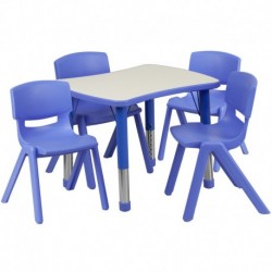 MFO 21.875''W x 26.625''L Adjustable Rectangular Blue Plastic Activity Table Set with 4 School Stack Chairs