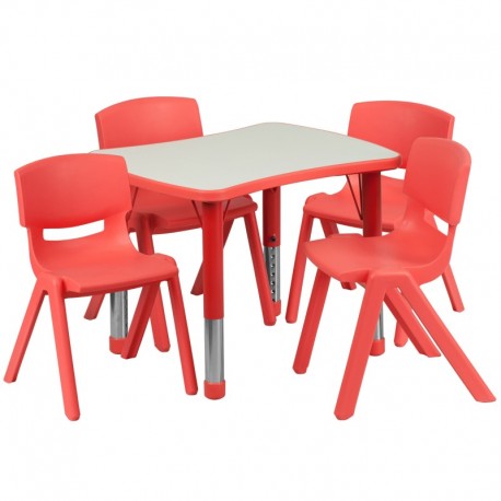 MFO 21.875''W x 26.625''L Adjustable Rectangular Red Plastic Activity Table Set with 4 School Stack Chairs