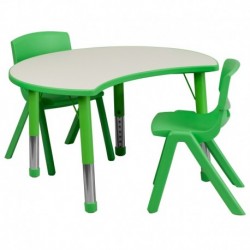 MFO 25.125''W x 35.5''L Height Adjustable Cutout Circle Green Plastic Activity Table Set with 2 School Stack Chairs