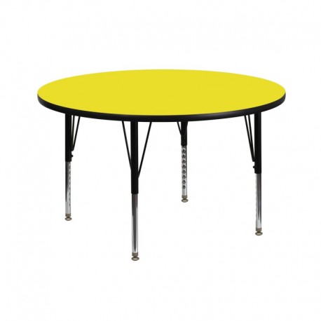 MFO 42'' Round Activity Table with 1.25'' Thick High Pressure Yellow Laminate Top and Height Adjustable Pre-School Legs
