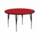 MFO 42'' Round Activity Table with 1.25'' Thick High Pressure Red Laminate Top and Height Adjustable Pre-School Legs